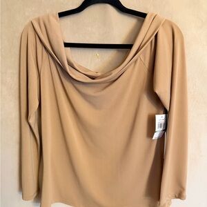1.STATE Camel Draped Cowl Neck Top